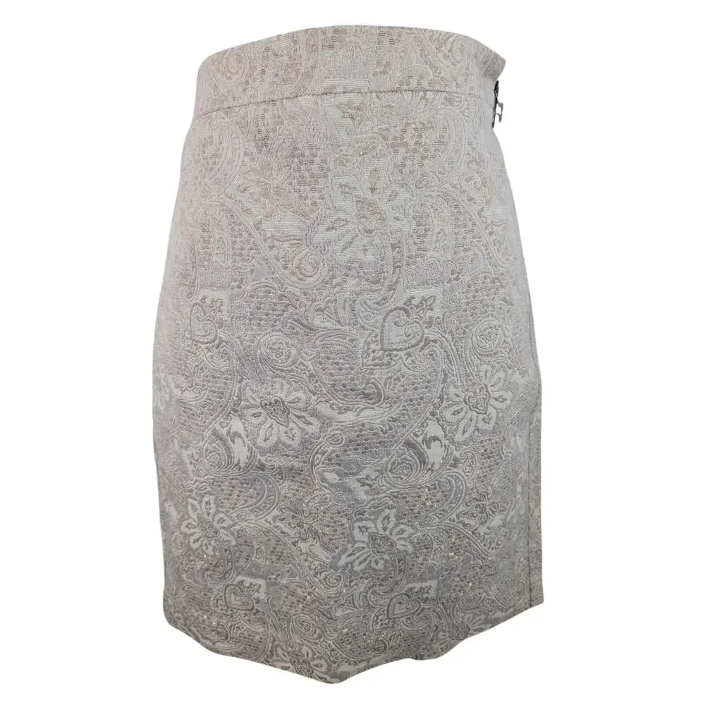 NWOT! J. CREW! CREAM, TAUPE & GOLD METALLIC TAPESTRY FLORAL PAISLEY SKIRT! SZ 4